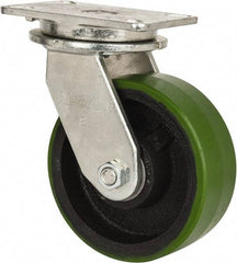 Albion - 8" Diam x 3" Wide x 10-1/2" OAH Top Plate Mount Swivel Caster - Polyurethane, 2,520 Lb Capacity, Roller Bearing, 5-1/4 x 7-1/4" Plate - Exact Tool & Supply