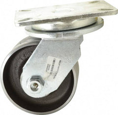 Albion - 6" Diam x 2-1/2" Wide x 8" OAH Top Plate Mount Swivel Caster - Forged Steel, 3,500 Lb Capacity, Roller Bearing, 5-1/4 x 7-1/4" Plate - Exact Tool & Supply