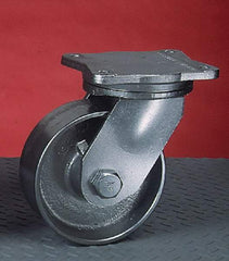 Albion - 6" Diam x 2-1/2" Wide x 8-1/2" OAH Top Plate Mount Swivel Caster - Forged Steel, 5,000 Lb Capacity, Tapered Roller Bearing, 6-1/2 x 7-1/2" Plate - Exact Tool & Supply