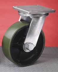 Albion - 6" Diam x 3" Wide x 9" OAH Top Plate Mount Swivel Caster - Forged Steel, 8,000 Lb Capacity, Tapered Roller Bearing, 8-1/2 x 8-1/2" Plate - Exact Tool & Supply