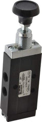 Parker - 0.20 CV Rate, 1/8" NPT Inlet Direct Air 2 Mechanical Spool Valve - 4 Way, 2 Position, 150 Max psi, Button Spring Return - Exact Tool & Supply