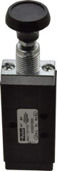 Parker - 0.20 CV Rate, 1/8" NPT Inlet Direct Air 2 Mechanical Spool Valve - 4 Way, 2 Position, 150 Max psi, Button Push Pull - Exact Tool & Supply