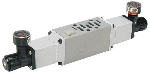 Parker - Zinc Sandwich/Manifold Regulator - 5 to 125 psi Range, 125 Max psi Supply Pressure, 1/4" Gauge Port Thread, 4-1/2" Wide x 10" High - Exact Tool & Supply