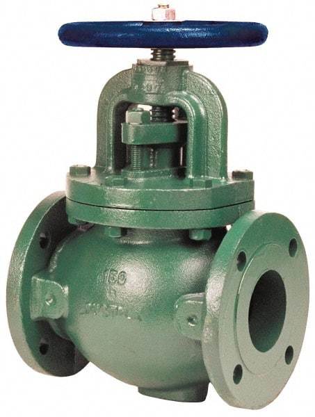 NIBCO - 2-1/2" Pipe, Flanged-Raised Face Ends, Iron Outside Screw & Yoke Globe Valve - Cast Bronze Disc, Bolted Bonnet, 285 psi WOG, Class 150 - Exact Tool & Supply