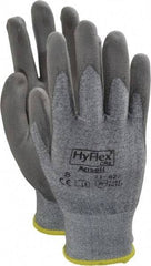 Ansell - Size M (8), ANSI Cut Lvl 2, Abrasion Lvl 6, Polyurethane Coated Cut Resistant Gloves - 10" Long, Palm & Fingers Coated, Dyneema/Lycra Lining, Knit Wrist, Gray/Gray, Paired - Exact Tool & Supply