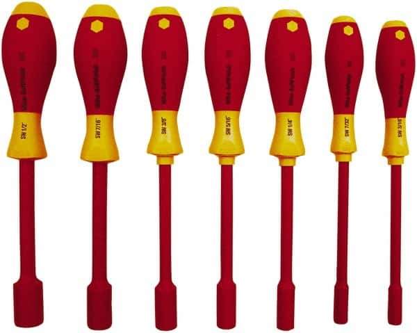 Wiha - 7 Piece 5 to 13mm Insulated Nutdriver Set - Cushion Grip Handle - Exact Tool & Supply