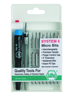 27 Piece - System 4 Micro Bit Interchangeable Set - #75991 - Includes: Handle and Slotted; Phillips; Torx®; Hex Inch Micro Bits. 105mm Bit Extension - In Compact Fold Out Box - Exact Tool & Supply