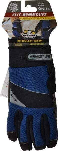 Youngstown - Size XL (10), ANSI Cut Lvl 4, Puncture Lvl 3, Abrasion Lvl 4, Kevlar Cut & Puncture Resistant Gloves - Kevlar/Micro Fleece Lining, Hook & Loop Cuff, Blue/Black, Paired - Exact Tool & Supply