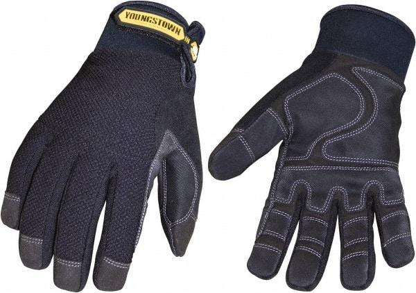 Youngstown - Size L (9) Synthetic Suede Cold Protection & Waterproof Work Gloves - For Mechanic's & Lifting, Uncoated, Hook & Loop Cuff, Full Fingered, Black, Paired - Exact Tool & Supply