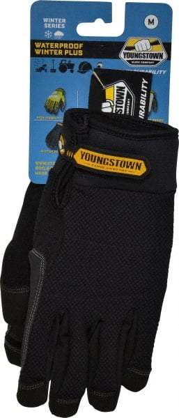 Youngstown - Size M (8) Synthetic Suede Cold Protection & Waterproof Work Gloves - For Mechanic's & Lifting, Uncoated, Hook & Loop Cuff, Full Fingered, Black, Paired - Exact Tool & Supply