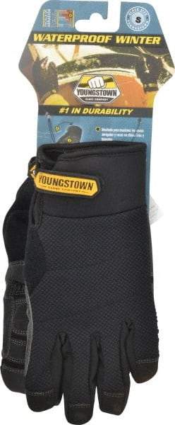 Youngstown - Size S (7) Synthetic Suede Cold Protection & Waterproof Work Gloves - For Mechanic's & Lifting, Uncoated, Hook & Loop Cuff, Full Fingered, Black, Paired - Exact Tool & Supply