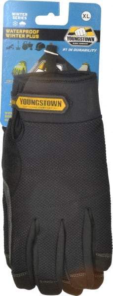 Youngstown - Size XL (10) Synthetic Suede Cold Protection & Waterproof Work Gloves - For Mechanic's & Lifting, Uncoated, Hook & Loop Cuff, Full Fingered, Black, Paired - Exact Tool & Supply