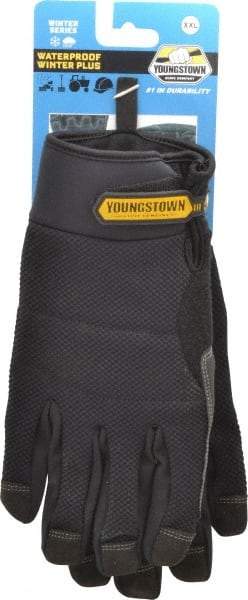 Youngstown - Size 2XL (11) Synthetic Suede Cold Protection & Waterproof Work Gloves - For Mechanic's & Lifting, Uncoated, Hook & Loop Cuff, Full Fingered, Black, Paired - Exact Tool & Supply