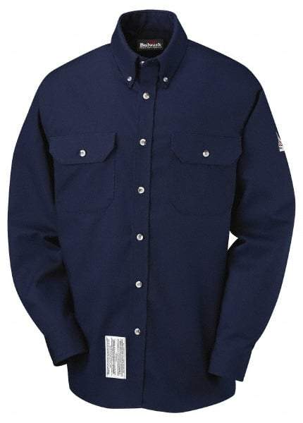 VF Imagewear - Size L, Navy Blue, Flame Resistant/Retardant, Long Sleeve Button Down Shirt - 55-3/8" Chest, 2 Pockets, Excel FR ComforTouch - Exact Tool & Supply