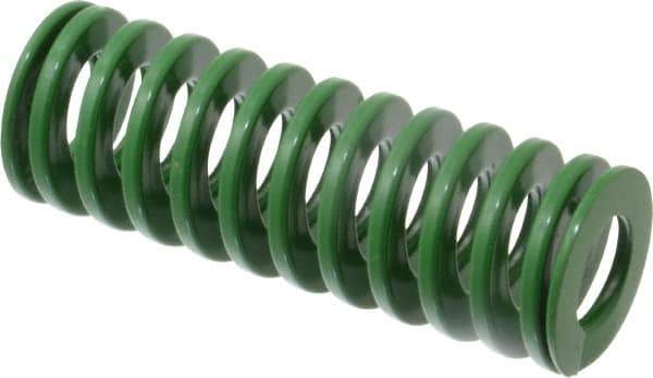 Dayton Lamina - 1-1/4" Hole Diam, 5/8" Rod Diam, 3-1/2" Free Length, Green Die Spring - 22.2 Lb Max Deflection, 1.4" Max Deflection, Light Duty, Chromium Vanadium Steel - Exact Tool & Supply
