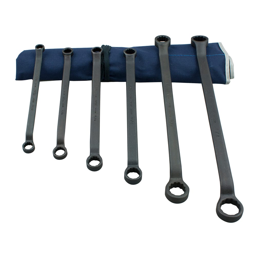 Martin Tools - 6 Pc, 3/8 x 7/16 - 13/16 x 7/8", 12-Point Double Offset Box Wrench Set - Exact Tool & Supply