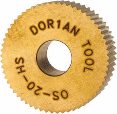 Dorian Tool - 1" Diam, 90° Tooth Angle, 20 TPI, Standard (Shape), Form Type High Speed Steel Straight Knurl Wheel - 3/8" Face Width, 5/16" Hole, Circular Pitch, Bright Finish, Series O - Exact Tool & Supply