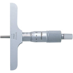 Mitutoyo - Mechanical Depth Micrometers; Minimum Measurement (mm): 0 ; Maximum Measurement (mm): 25 ; Base Length (Decimal Inch): 63.5000 ; Features: 4mm diameter measuring rod, ratchet stop for constant force ; Rod Type: Extension Rod ; Number of Rods: 1 - Exact Tool & Supply