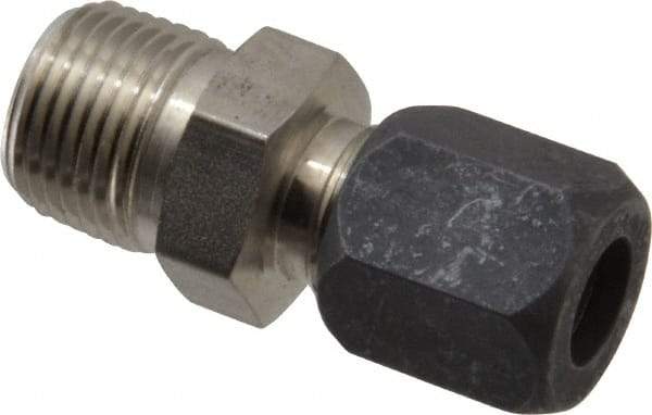 Made in USA - 3/8" OD, Grade 316Stainless Steel Male Connector - -75 to 750°F, 3/4" Hex, Comp x MPT Ends - Exact Tool & Supply