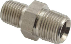 Made in USA - 3/8 x 1/4" Grade 316 Stainless Steel Pipe Hex Nipple - MNPTF x MNPTF End Connections - Exact Tool & Supply