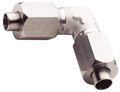 Made in USA - 1-1/2" Tube OD, 37° Stainless Steel Flared Tube Union Elbow - 1-7/8-12 UNF, Flare x Flare Ends - Exact Tool & Supply