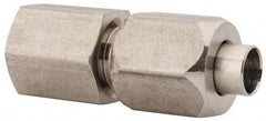 Made in USA - 3/8" Tube OD, 37° Stainless Steel Flared Tube Female Connector - 1/4-18 NPTF, Flare x FNPT Ends - Exact Tool & Supply