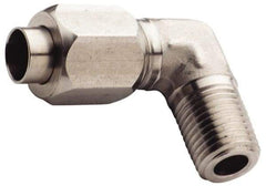 Made in USA - 1" Tube OD, 37° Stainless Steel Flared Tube Male Elbow - 1-11-1/2 NPTF, Flare x MNPTF Ends - Exact Tool & Supply