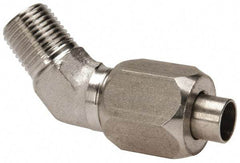Made in USA - 1-1/4" Tube OD, 37° Stainless Steel Flared Tube Male 45° Elbow - 1-1/4-11-1/2 NPTF, Flare x MNPTF Ends - Exact Tool & Supply