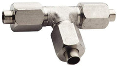Made in USA - 5/8" Tube OD, 37° Stainless Steel Flared Tube Union Tee - 7/8-14 UNF, Flare x Flare x Flare Ends - Exact Tool & Supply
