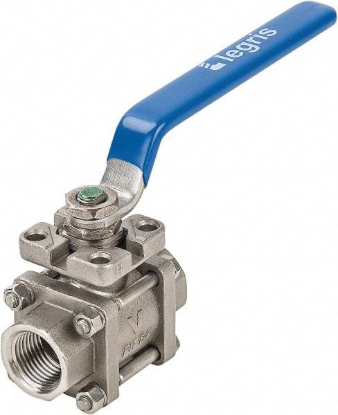 Legris - 3/8" Pipe, Full Port, Stainless Steel Standard Ball Valve - 3 Piece, Inline - One Way Flow, FBSPP x FBSPP Ends, Lever Handle, 696 WOG - Exact Tool & Supply