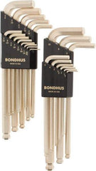 Bondhus - 22 Piece L-Key Ball End Hex Key Set - Hex Range 0.05 to 3/8", Steel - Exact Tool & Supply