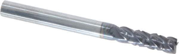 ProMax - 3/16" Diam, 5/8" LOC, 4 Flute Solid Carbide Roughing & Finishing Corner Radius End Mill - AlTiN Finish, 2" OAL, 3/16" Shank Diam, Straight Shank, 40° Helix, Centercutting, Regular Length - Exact Tool & Supply