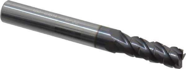 ProMax - 9/32" Diam, 3/4" LOC, 4 Flute Solid Carbide Roughing & Finishing Corner Radius End Mill - AlTiN Finish, 2-1/2" OAL, 5/16" Shank Diam, Straight Shank, 40° Helix, Centercutting, Regular Length - Exact Tool & Supply