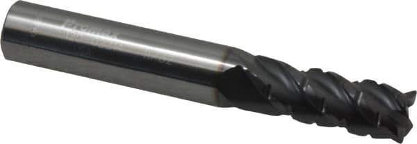 ProMax - 11/32" Diam, 7/8" LOC, 4 Flute Solid Carbide Roughing & Finishing Corner Radius End Mill - AlTiN Finish, 2-1/2" OAL, 3/8" Shank Diam, Straight Shank, 40° Helix, Centercutting, Regular Length - Exact Tool & Supply