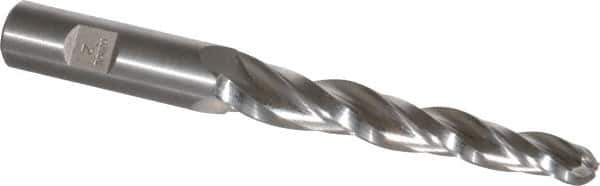 Made in USA - 2° Taper Angle per Side, 3/8" Small End Diam, 3-1/4" LOC, High Speed Steel 3 Flute Tapered Ball End Mill - 5-1/2" OAL, 5/8" Shank Diam - Exact Tool & Supply