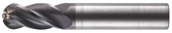 RobbJack - 12mm Diam, 25mm LOC, 4 Flute Solid Carbide Ball End Mill - AlTiN Finish, Single End, 83mm OAL, 12mm Shank Diam, Spiral Flute - Exact Tool & Supply