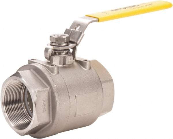Legend Valve - 4" Pipe, Full Port, Stainless Steel Full Port Ball Valve - 2 Piece, FNPT x FNPT Ends, Locking Lever Handle, 800 WOG, 150 WSP - Exact Tool & Supply