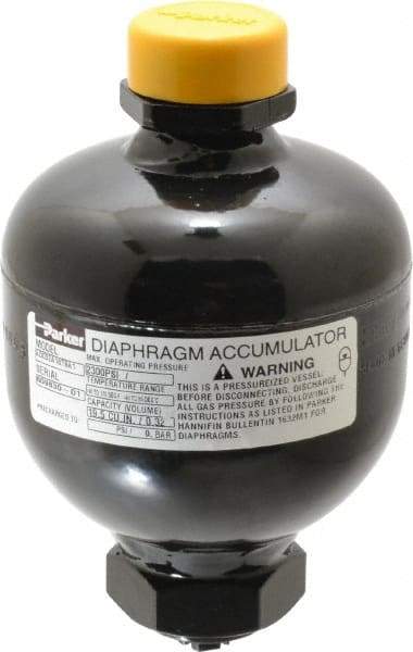 Parker - 20 Lb. Capacity, 3,045 psi Max Working Pressure, 5.55" High, Hydrin Diaphragm Accumulator - 3.74" Diam, 8 SAE Port Thread - Exact Tool & Supply