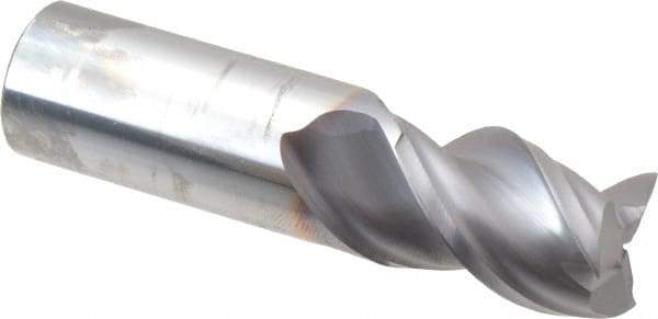 Niagara Cutter - 3/4", 1" LOC, 3/4" Shank Diam, 3" OAL, 3 Flute, Solid Carbide Square End Mill - Single End, TiCN Finish, Spiral Flute, 45° Helix, Centercutting, Right Hand Cut, Right Hand Flute, Series A345 - Exact Tool & Supply