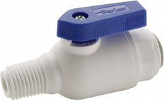 Parker - 3/8" Pipe, Full Port, Polypropylene Valve Male Connector Ball Valve - Bi-Directional, MNPT x Push-to-Connect Ends, Wedge Handle, 150 WOG - Exact Tool & Supply