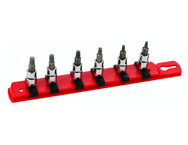 6 Piece - T10 - T30 on Rail - 1/4" Square Drive with 1/4" Replaceable Hex Bit - Torx Bit Socket Set - Exact Tool & Supply