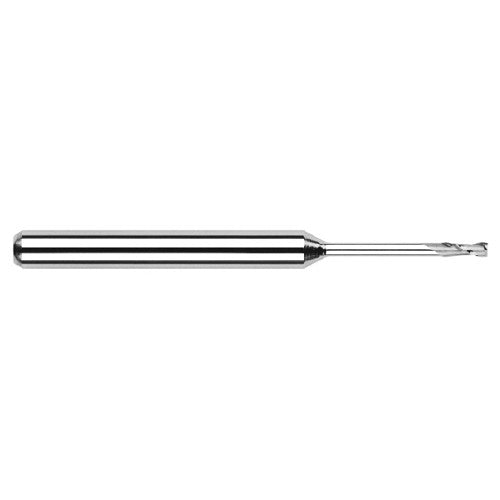 Miniature End Mills - Long Reach, Standard Flute - 0.0400″ Cutter Diameter × 0.1200″ Length of Cut × 0.4800″ Reach Carbide Square End Mill, 2 Flutes - Exact Tool & Supply
