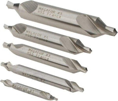 Magafor - 5 Piece, #1 to 5, 1/8 to 7/16" Body Diam, 3/64 to 3/16" Point Diam, Plain Edge, High Speed Steel Combo Drill & Countersink Set - 60° Incl Angle, 0.067 to 0.256" Point Length, 1/8 to 2-3/4" OAL, Double End, 115 Series Compatibility - Exact Tool & Supply