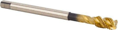 Kennametal - M10x1.00 Metric 3 Flute 6HX Modified Bottoming Spiral Flute Tap - Powdered Metal, TiCN/TiN Finish, 90mm OAL, Right Hand Flute, Right Hand Thread, R6, Series T631 - Exact Tool & Supply