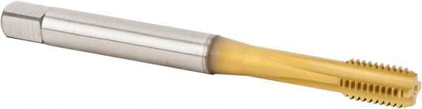 Kennametal - M12x1.75 Metric Coarse 6HX 4 Flute TiCN/TiN Finish Powdered Metal Straight Flute Machine Tap - Bottoming, Right Hand Thread, 110mm OAL, 18mm Thread Length, Oversize, Through Coolant - Exact Tool & Supply