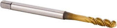 Kennametal - M3x0.50 Metric 3 Flute 6HX Modified Bottoming Spiral Flute Tap - Powdered Metal, TiCN/TiN Finish, 56mm OAL, Right Hand Flute, Right Hand Thread, Series T630 - Exact Tool & Supply