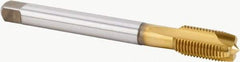 Kennametal - M16x1.50 Metric Fine, 4 Flute, TiN Finish, Powdered Metal Spiral Point Tap - Plug Chamfer, Right Hand Thread, 100mm OAL, 22mm Thread Length, 12mm Shank Diam, 6HX Class of Fit, Series T600 - Exact Tool & Supply