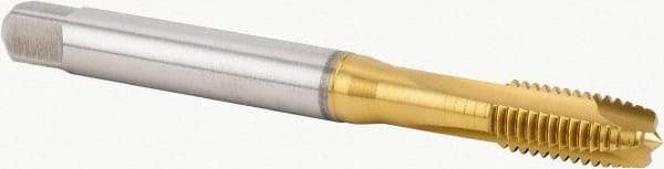 Kennametal - M10x1.50 Metric Coarse, 3 Flute, TiN Finish, Powdered Metal Spiral Point Tap - Plug Chamfer, Right Hand Thread, 100mm OAL, 22mm Thread Length, 10mm Shank Diam, 6HX Class of Fit, Series T600 - Exact Tool & Supply