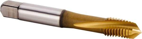Kennametal - M10x1.50 Metric 3 Flute 6HX Plug Spiral Flute Tap - Powdered Metal, TiCN/TiN Finish, 74.17mm OAL, Left Hand Flute, Right Hand Thread, Series T620 - Exact Tool & Supply
