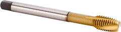 Kennametal - M12x1.75 Metric 3 Flute 6HX Plug Spiral Flute Tap - Powdered Metal, TiCN/TiN Finish, 110mm OAL, Left Hand Flute, Right Hand Thread, Series T621 - Exact Tool & Supply